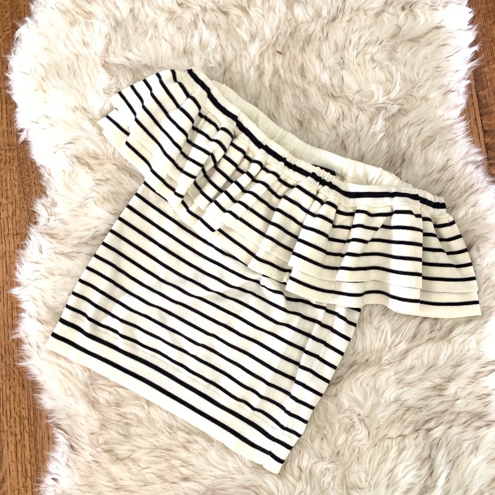 Jcrew striped off-the-shoulder ruffle sweater